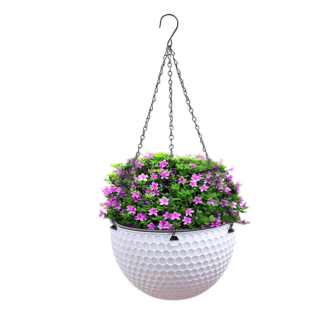 SOGA White Large Hanging Resin Flower Pot Self Watering Basket Planter