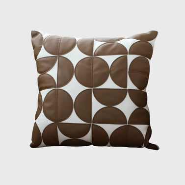 SOGA 45cm Brown Leather Square Pillow Half Moon Patchwork Design