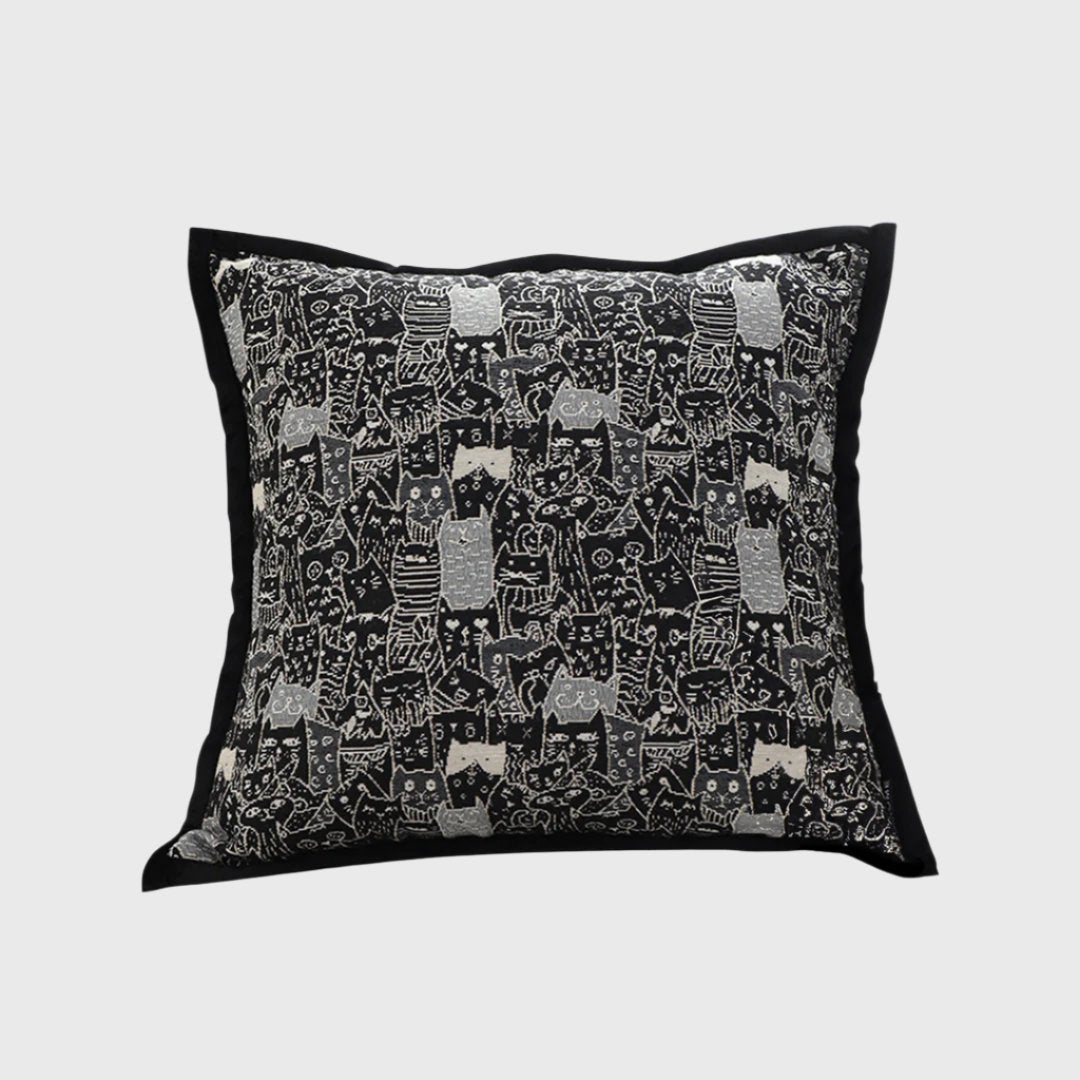 45cm Throw Pillow Black Cat Paradise