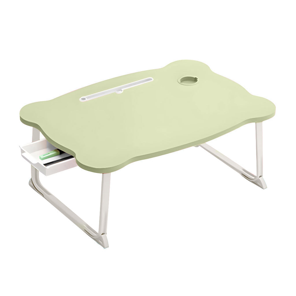 Green Portable Bed Table With Mini Drawer and Cup-Holder