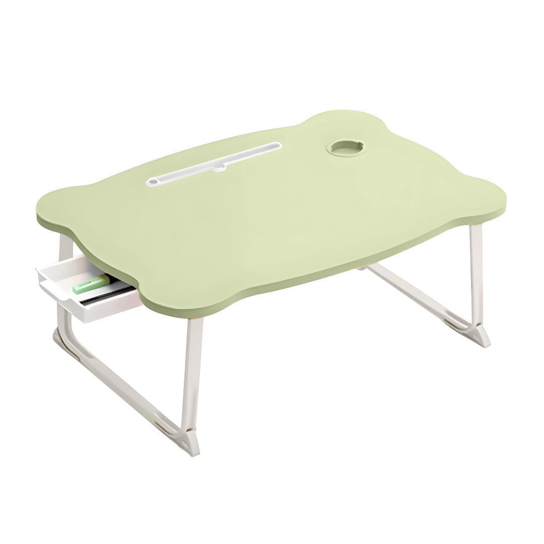 Green Portable Bed Table With Mini Drawer and Cup-Holder