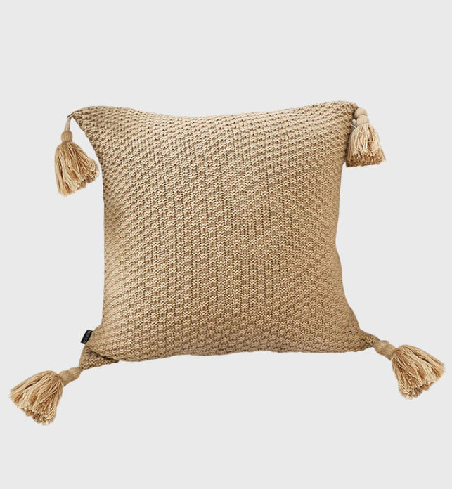 SOGA 50CM Light Brown Pillow with Tassel Accents Rizzy Transitional Cover Throw Pillow