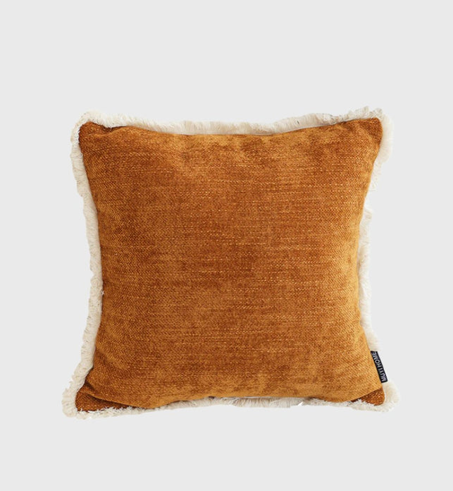 45cm Throw Pillow Sunset Orange Chenille Textured with Tassels