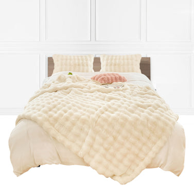 SOGA 200cm Creamy White Fur Fuzzy Super Soft and Cozy Fluffy Throw Blanket
