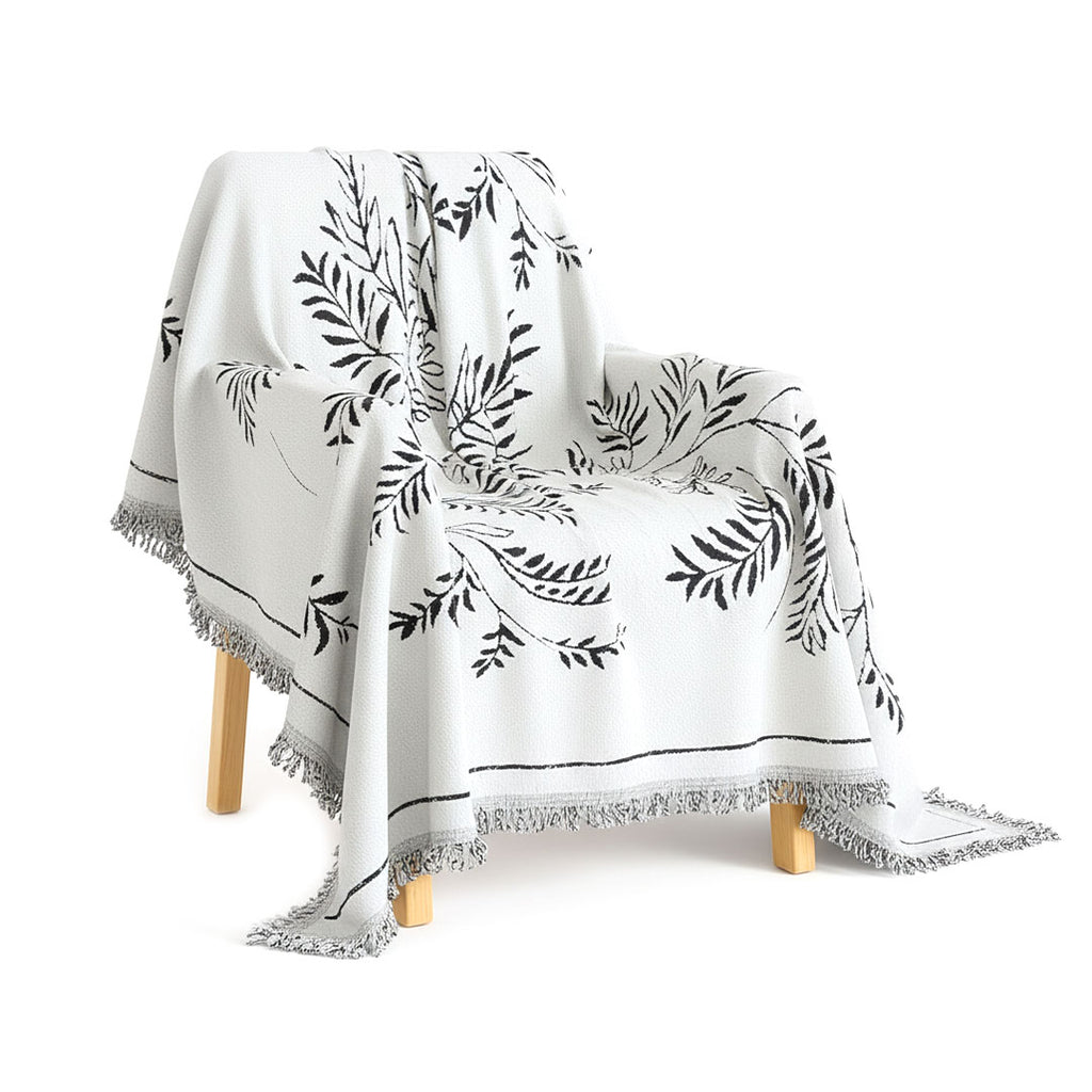 SOGA Two-seater White Sofa Cover Leaf Print 180x260cm Polyester