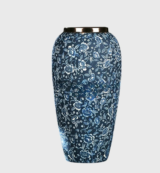 SOGA 35x17cm Blue with White Mini Floral Large Ceramic Flower Vase Elegant Living Room Home Decor