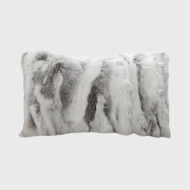 30cm Throw Pillow Floral Gray Rabbit Fur Lumbar