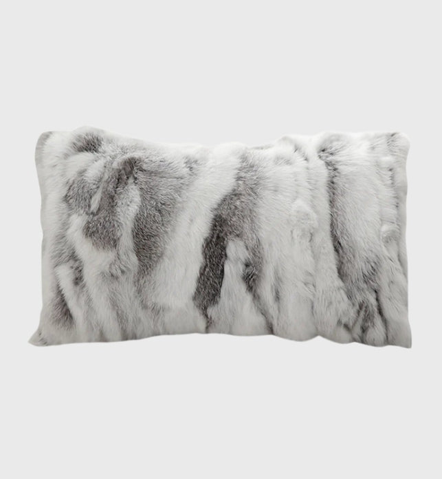 30cm Throw Pillow Floral Gray Rabbit Fur Lumbar