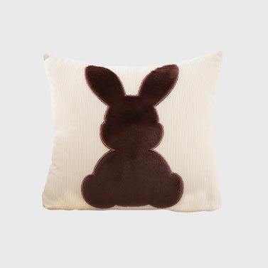 SOGA 45cm Throw Pillow Light Tan Square Cushion with Soft Coffee Bunny Design