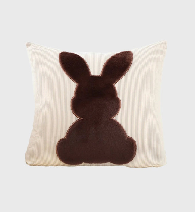 SOGA 45cm Throw Pillow Light Tan Square Cushion with Soft Coffee Bunny Design