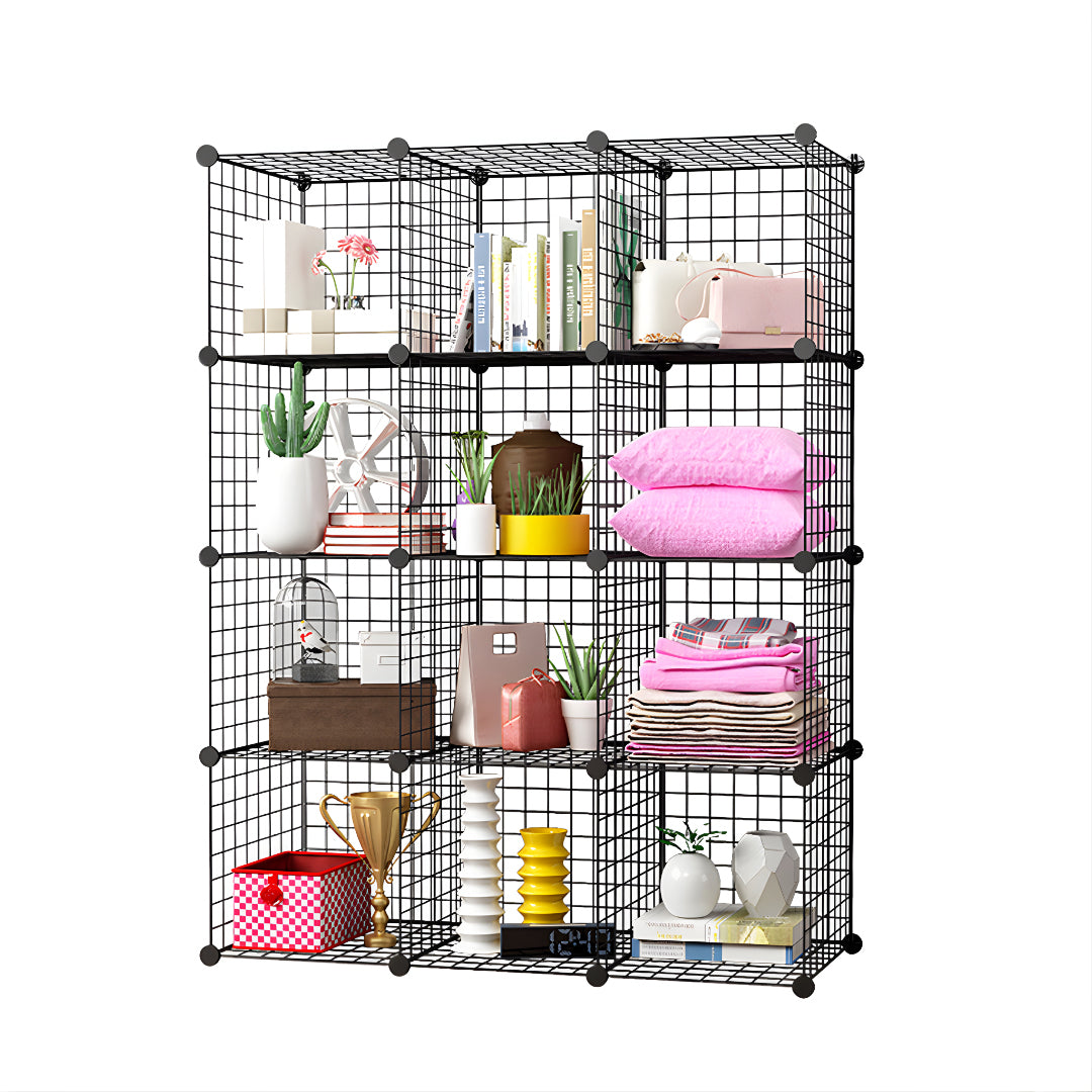 Black Portable 12-Cube Storage Organiser