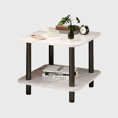 70cm White Ceramic Table Stone Pattern with Black Metal Legs