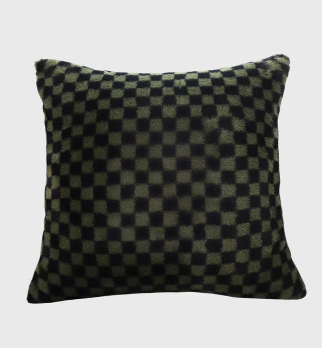 SOGA 45cm Urban Light Luxury Pillow Dark Night Green Checkered Square Throw Pillow