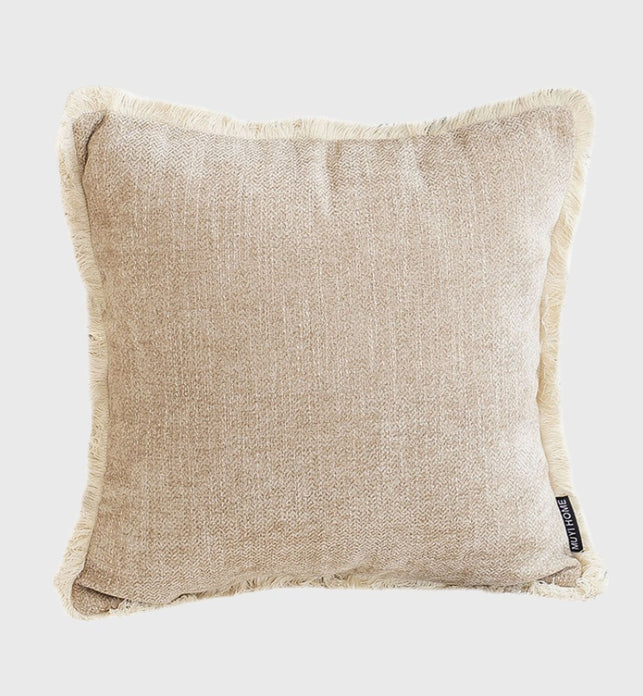 SOGA 45cm Milk Coffee Home Aesthetic Chenille Texture Tassel Square Throw pillow