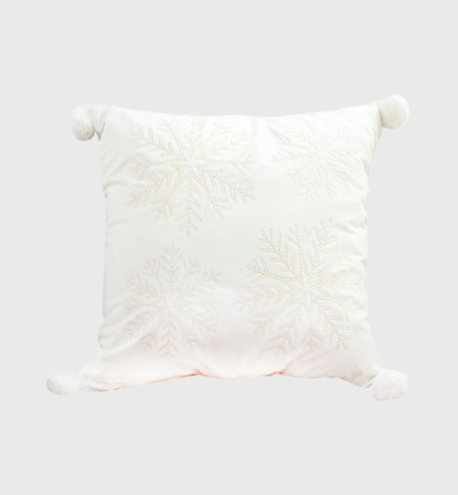 SOGA 45cm Throw Pillow White Soft Plush Cushion Christmas Snowflake Ball Square