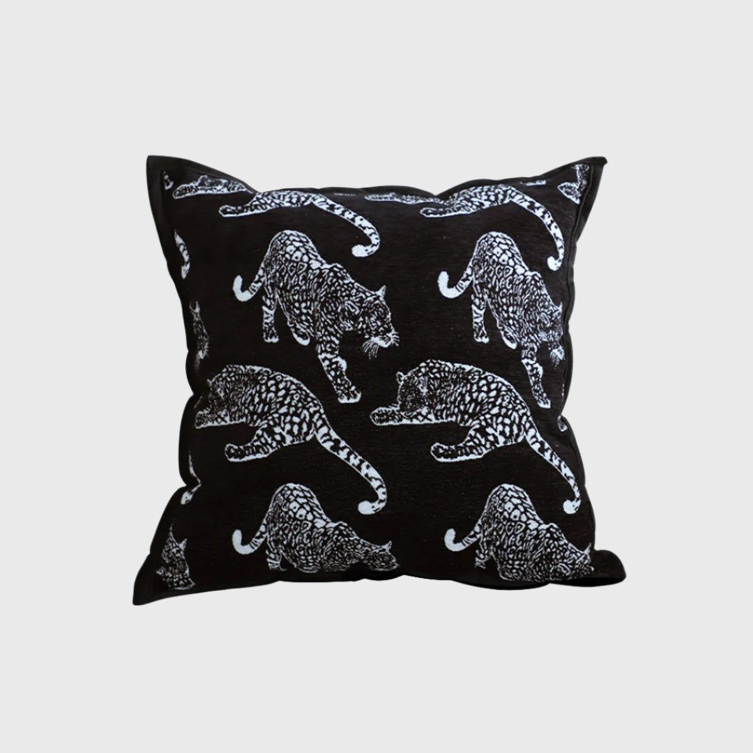45cm Throw Pillow Black Leopard