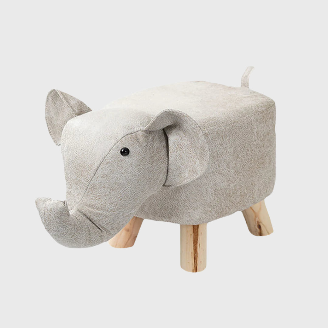 Beige Gray Kids Ottoman Stool Elephant Character Bench Seat