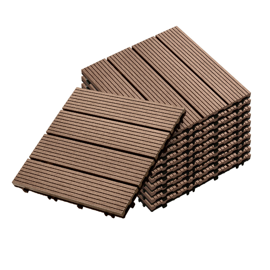 Light Chocolate DIY Wooden Composite Decking Tiles  Set of 11