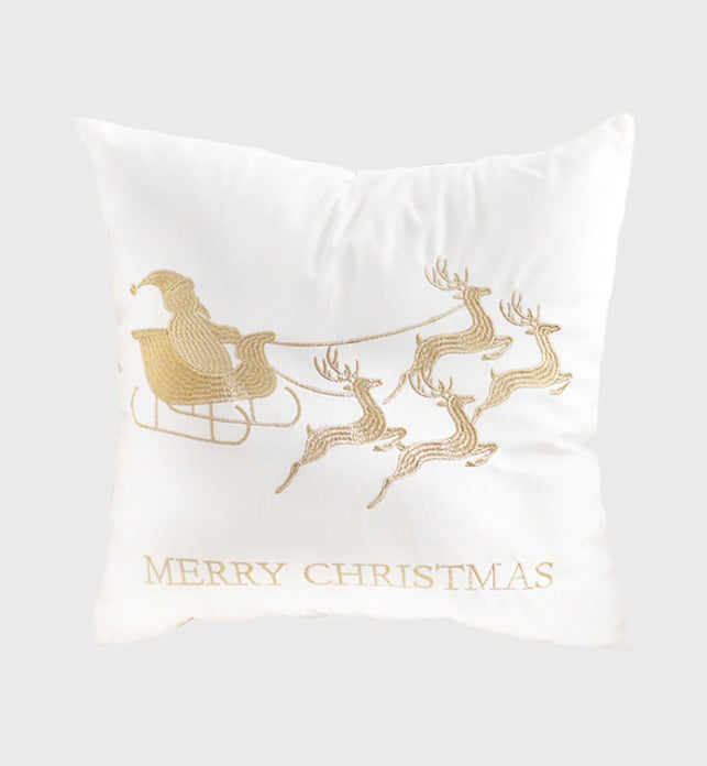 SOGA 45cm Throw Pillow White with Golden Christmas Sleigh Design