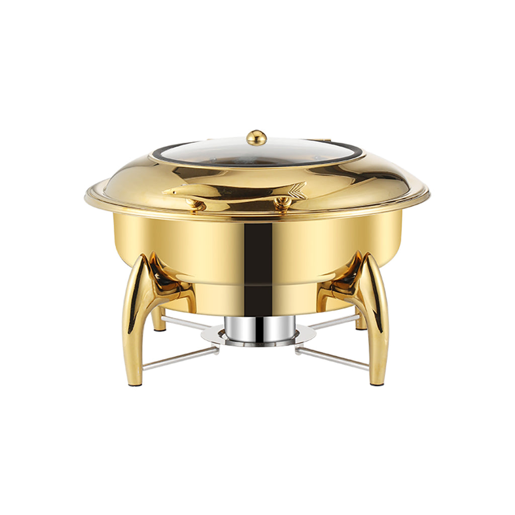 Gold Plated Round Chafing Dish with Top Lid
