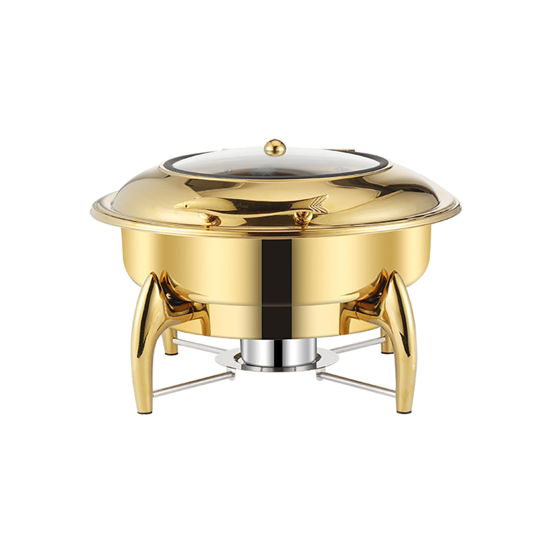 Gold Plated Round Chafing Dish with Top Lid