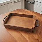 SOGA 28cm Brown Rectangle Wooden Serving Tray Metal Handles Kitchen