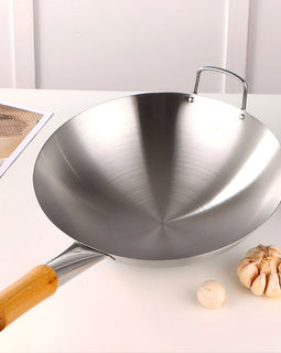 SOGA 38cm Stainless Steel Kitchen Cooking Wok with Wood Handle