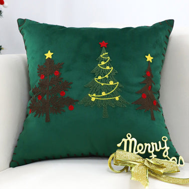 45cm Throw Pillow Green Three Embroidered Christmas Trees