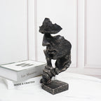 SOGA 31cm Black Resin Sculpture Silent Shush Face Design Modern Art