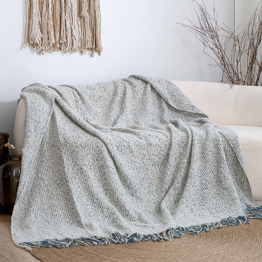 SOGA Light Blue-Gray Tassel Throw Blanket 160x200cm Soft Polyester