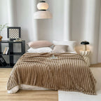 SOGA 200x230cm Warm & Cozy Flannel Polyester Throw Blanket Light Brown