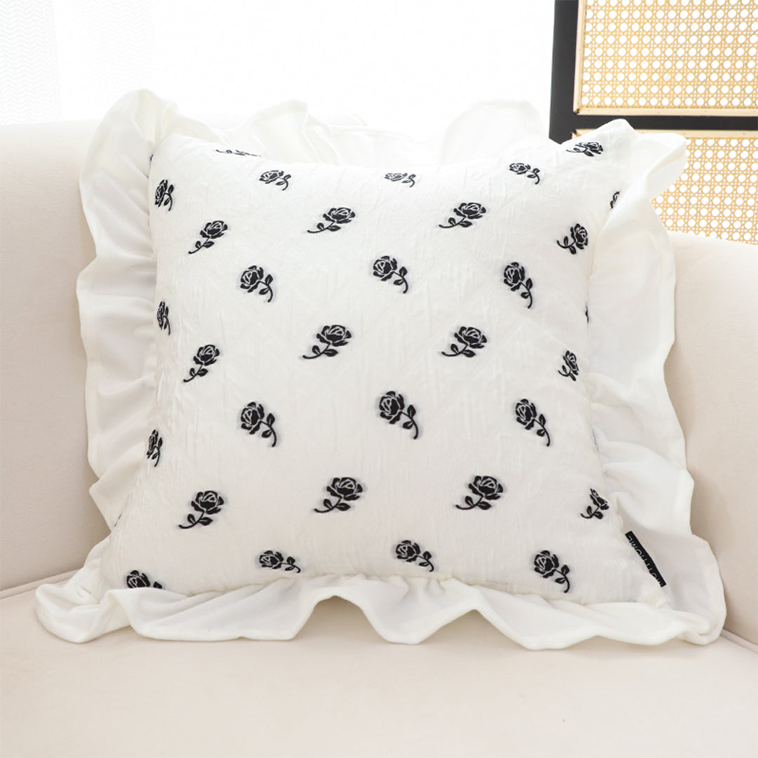 45cm Throw Pillow  White Ruffled Square