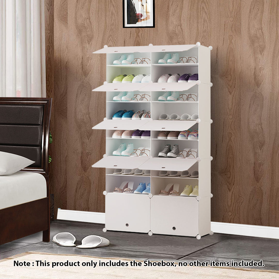 9 Tier 2 Column White Shoe Rack Organizer