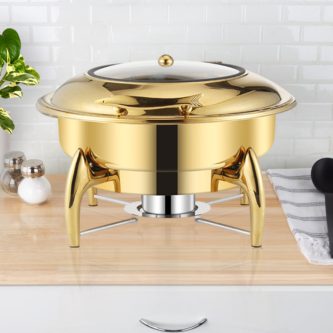 Gold Plated Round Chafing Dish with Top Lid