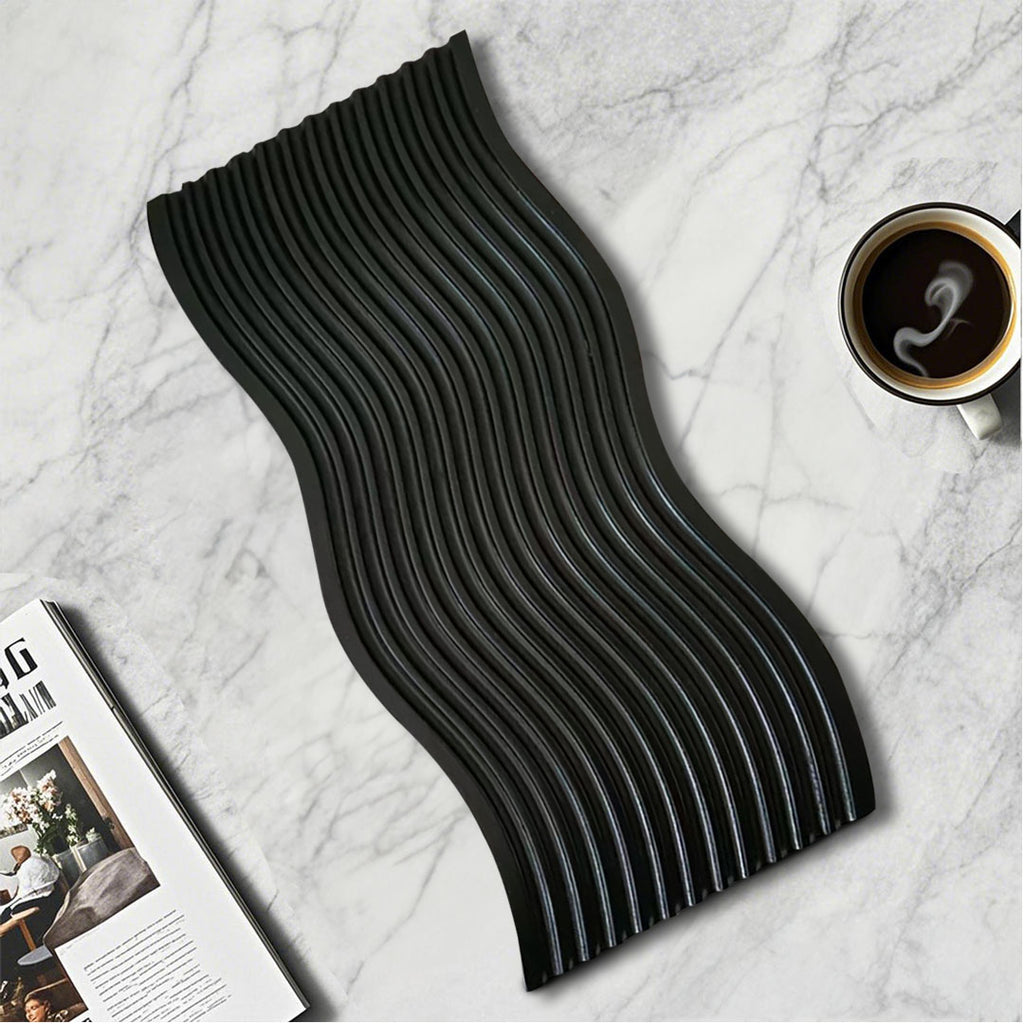 SOGA 39cm Black Ribbed Beech Wood Serving Tray