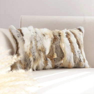 30cm Throw Pillow Coffee Rabbit Fur Lumbar