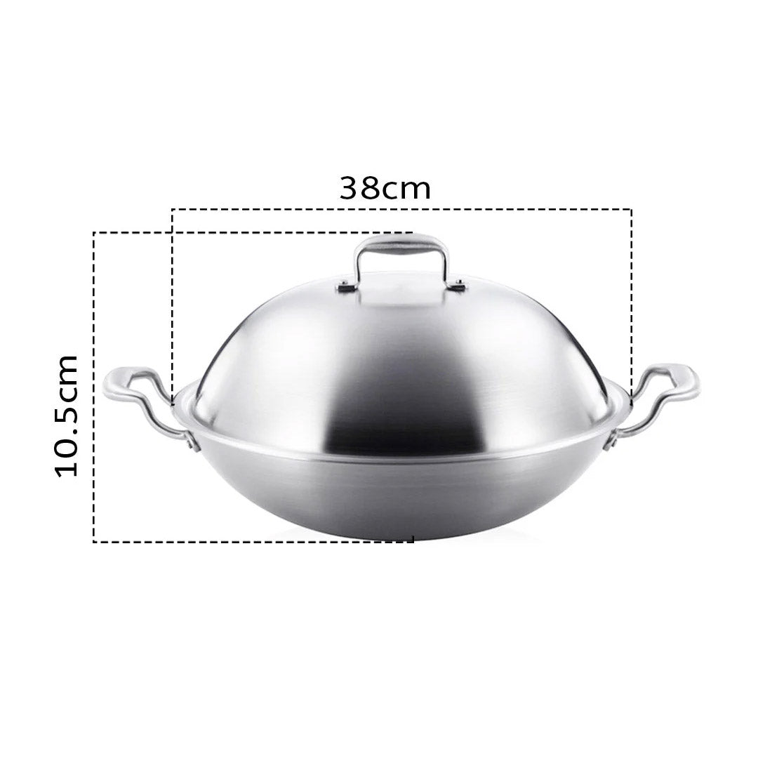 38cm Stainless Steel Frying Wok with Lid