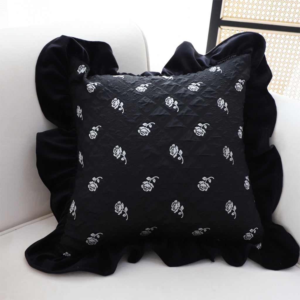 45cm Throw Pillow Black Ruffled Square
