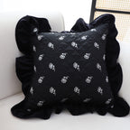 45cm Throw Pillow Black Ruffled Square