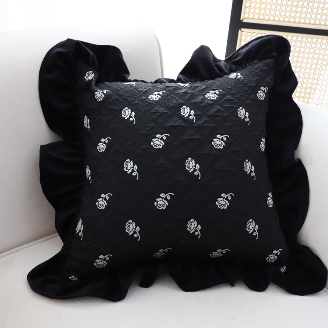45cm Throw Pillow Black Ruffled Square