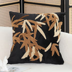 SOGA 45cm Black Brown Bamboo Leaf Botanical Embroidered Throw Pillow