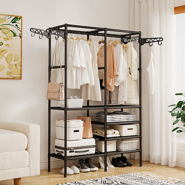 SOGA 90x35cm Hanging Clothes Rack Storage w/ 4 Layer Organizer and Side Hooks