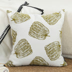 50cm Throw Pillow White with Olive Green Autumn Harvest Pumpkin Print