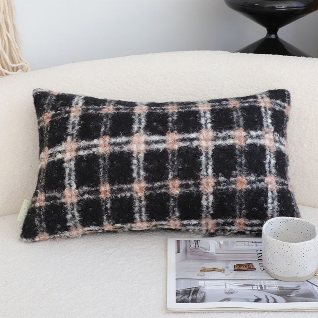 SOGA 2X 35cm Modern Plaid Pattern Blush Pink Gray Throw Pillow