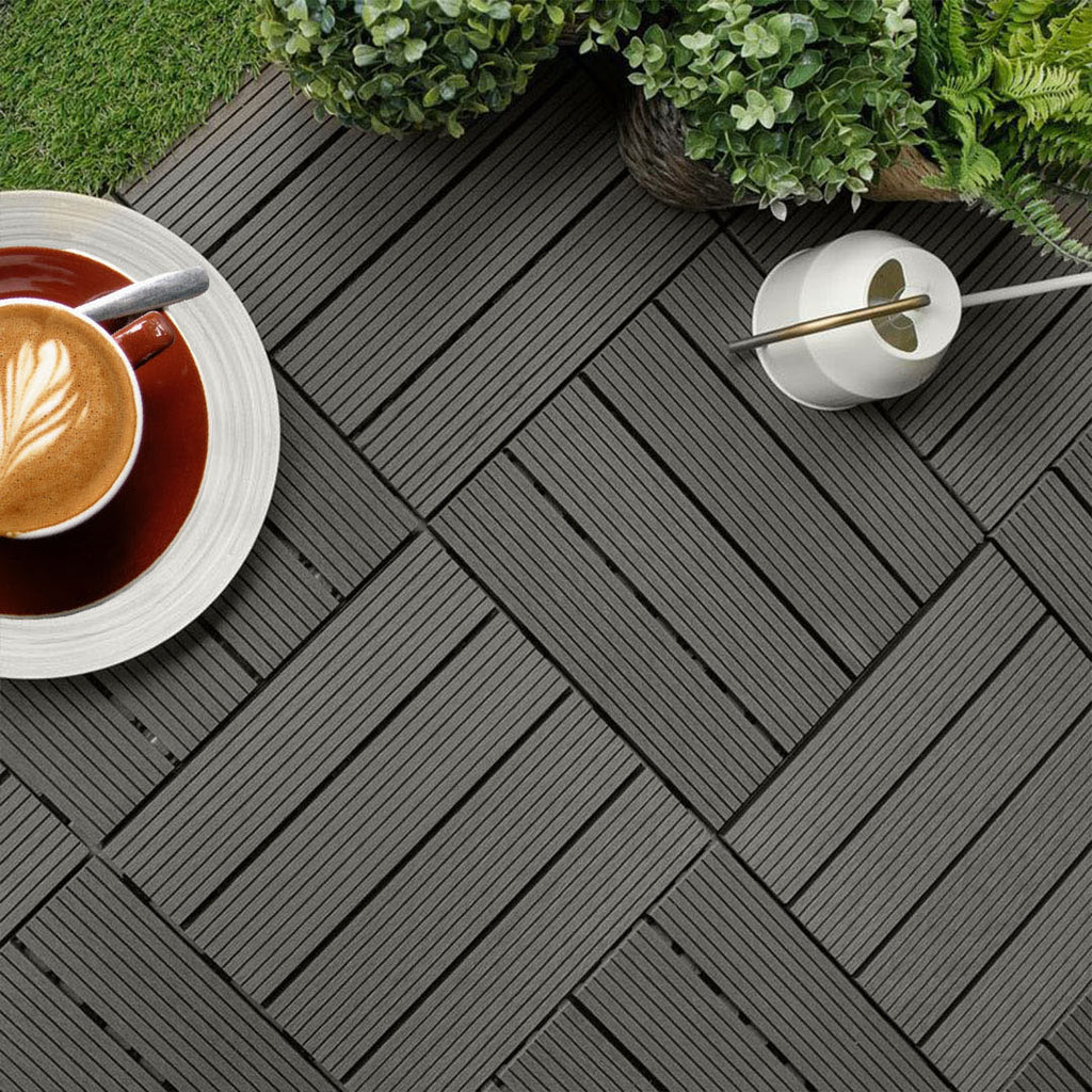 Grey DIY Wooden Composite Decking Tiles  Set of 11