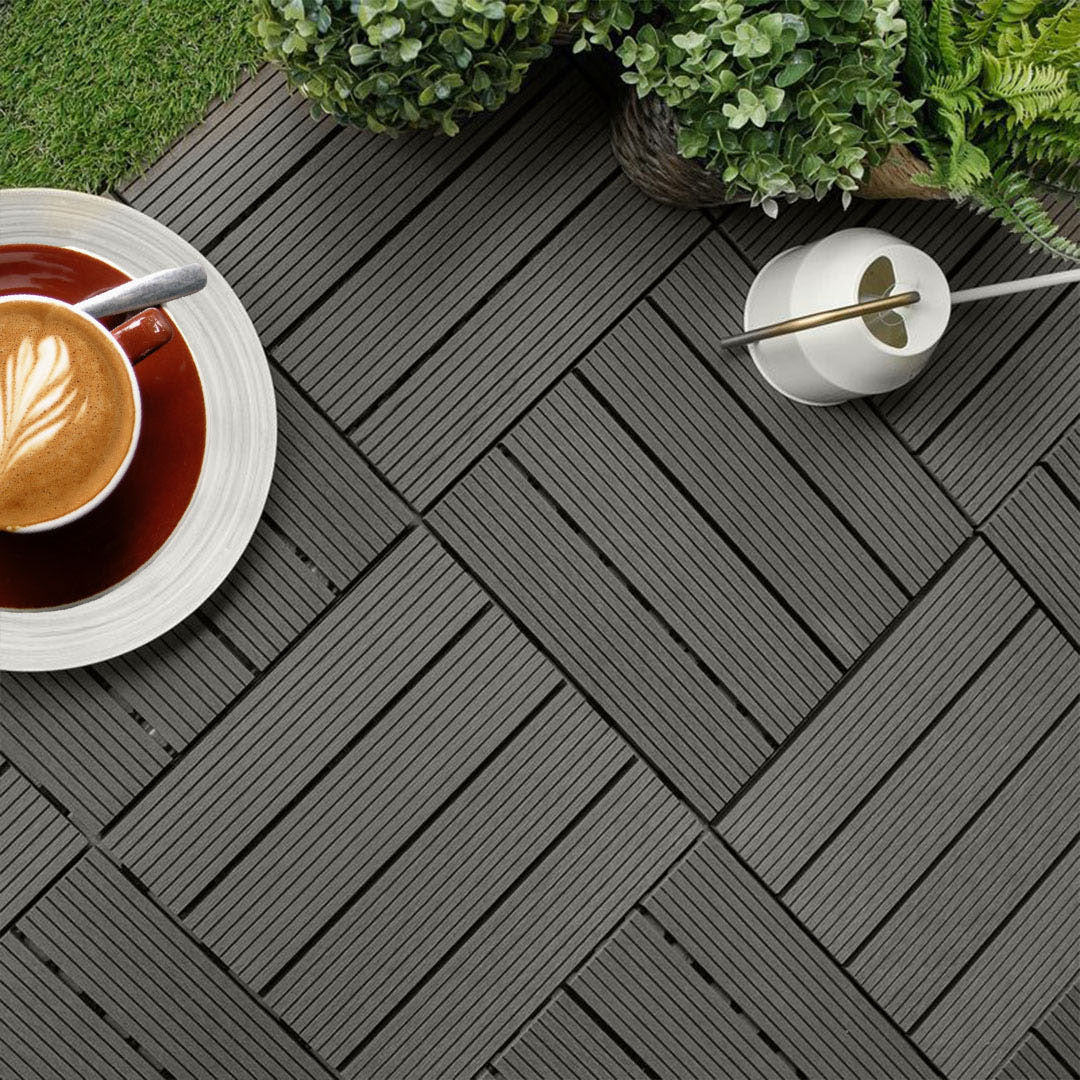 Grey DIY Wooden Composite Decking Tiles  Set of 11