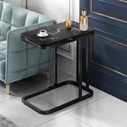 30x50cm Black Stone-Patterned Side Square Mini Table w/ Black Metal Legs