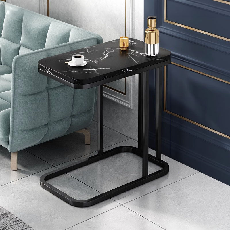 30x50cm Black Stone-Patterned Side Square Mini Table w/ Black Metal Legs