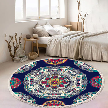 SOGA 90cm Round Rug Bohemian Circle Area Rug with Bohemian Geometric Pattern Anti-slip Doormat Home Decor