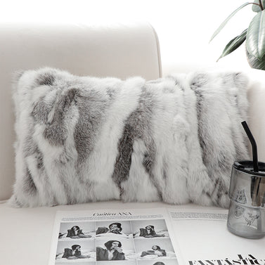 30cm Throw Pillow Floral Gray Rabbit Fur Lumbar